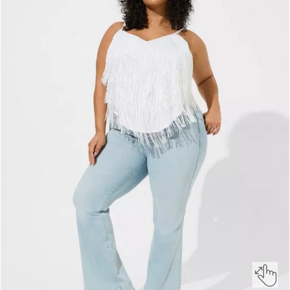 Torrid White Sequin Fringe Cami - Size 1